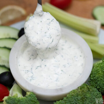 tzatziki sauce with sour cream on spoon